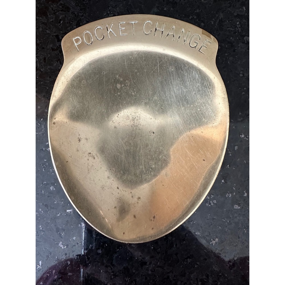 Vintage Solid Brass Pocket Change Coin Tray Valet Dish Shield Shape Catchall